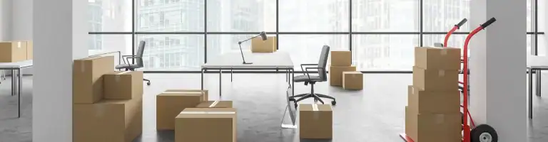 Boxes packed up in an office after a recent move.
